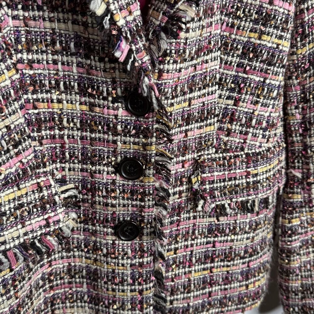 DKNY Colorful Tweed Fringe Button Blazer Jacket NWOT W1916 Sz 6 - Picture 4 of 9